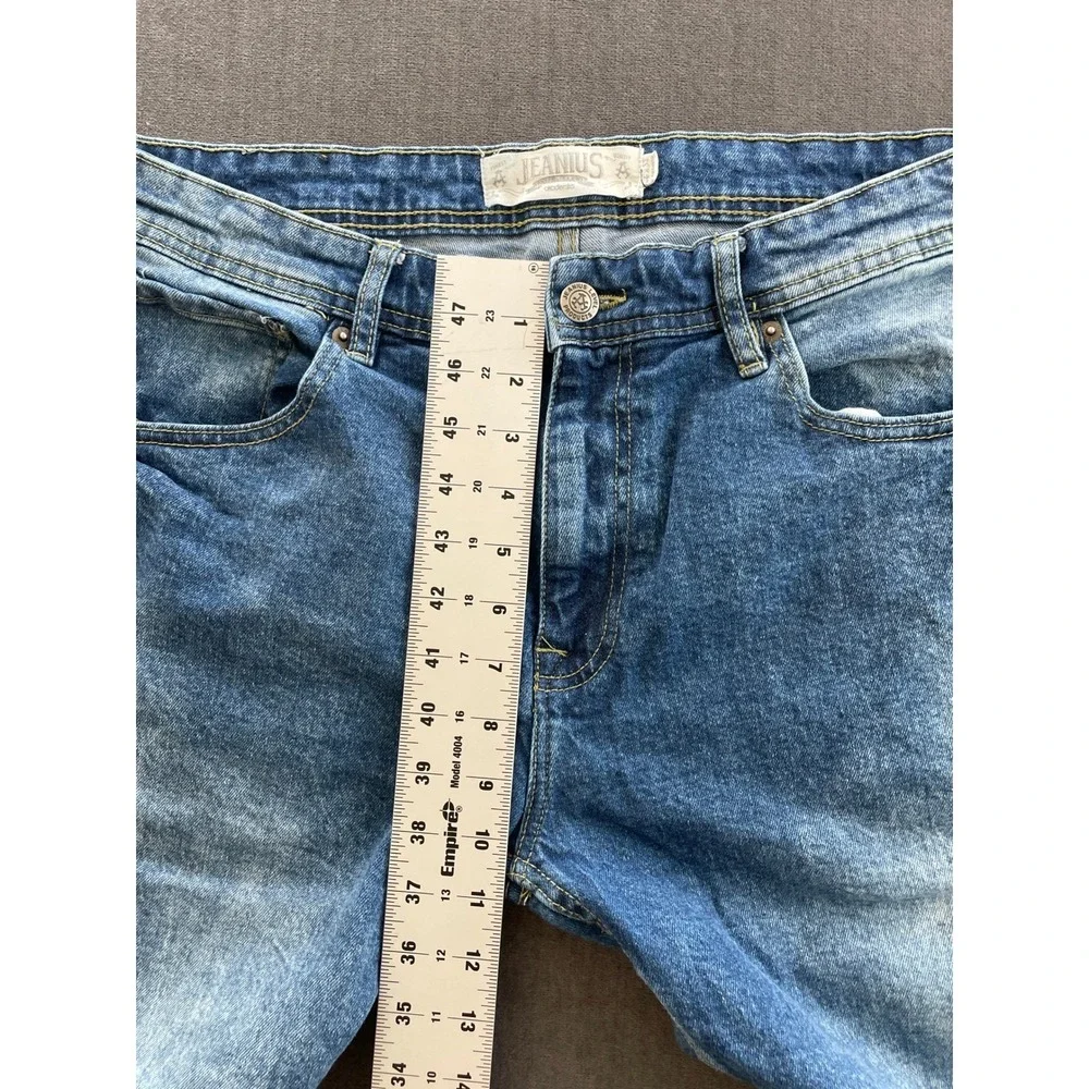 Jeanius Distressed Cropped Jeans Mens 36 Blue Grunge Thrashed Streetwear Raw Hem